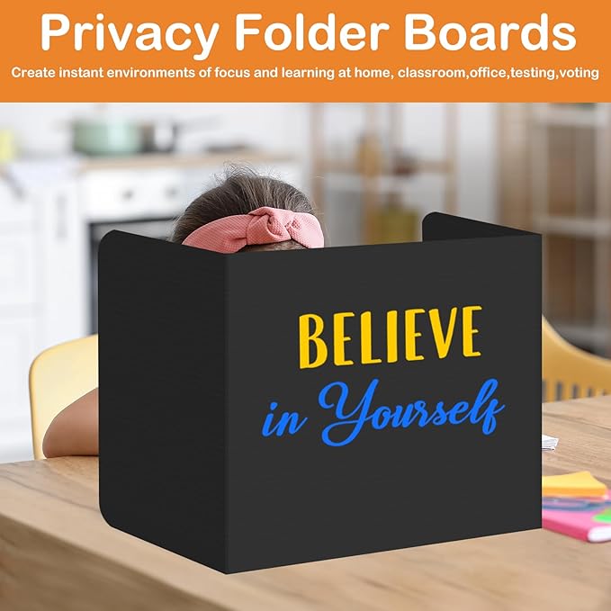 24 Pack Plastic Desk Dividers for Students Inspirational Privacy Folders Black Test Divider Plastic for Students Desks Study Carrel Divider Classroom Testing Dividers Teacher Supplies