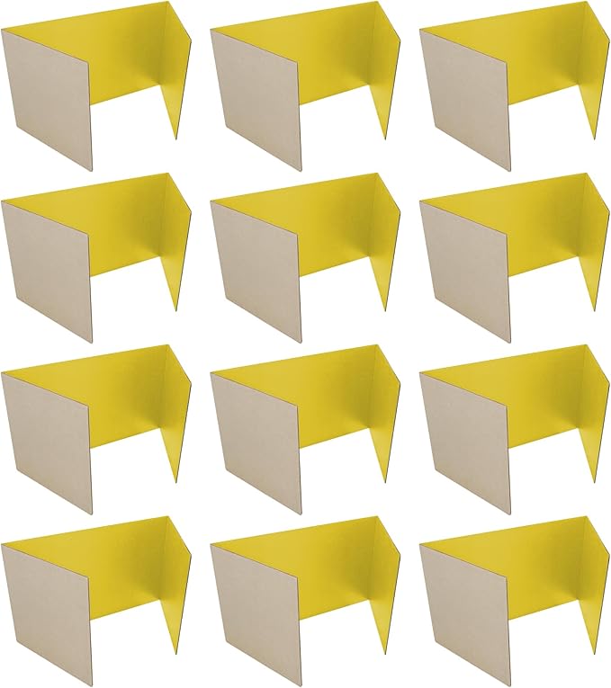 Flipside Products 12”x 48” Yellow Study Carrel, Privacy Boards, Student Privacy and Focus Booth for The Classroom, Desk Divider Cubby for Tests, Made in USA - 12 Pack