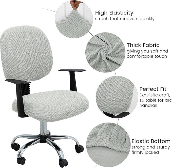 MIFXIN Computer Office Chair Cover Stretch Elastic Slipcover 2 Piece Stretchable Jacquard Computer Chair Seat Cover Furniture Protector for Office Home, Only Covers NO Chair (Light Grey)