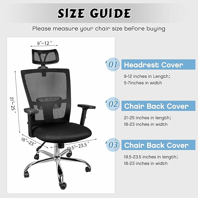 Lounsweer 3 Pieces Office Chair Cover Rolling Desk Chair Cover Gaming Covers Stretch Washable Protector Pets Slipcovers for Swivel Armchair Boss(Simple,Black)