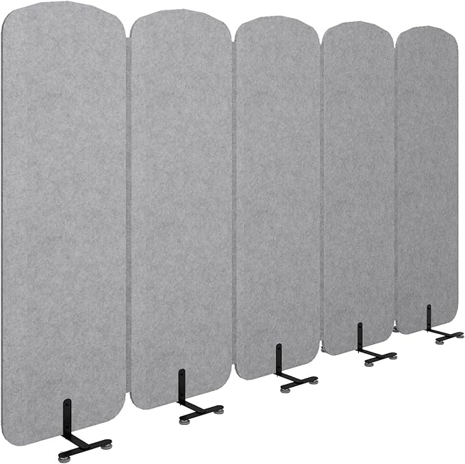 Natwind 5-Panel Office Room Divider, 122.8 x 71 inches Portable Office Partition, Freestanding Folding Privacy Wall for Cubicle & Temporary Indoor Space Separation (Grey)