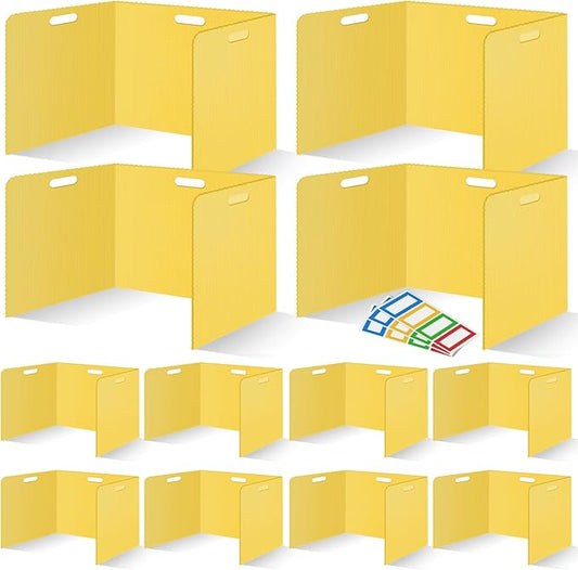 12 Pcs Desk Dividers for Students Classroom Plastic Privacy Folders Yellow Test Dividers for Students Desks Trifold Privacy Panel Partitions for School Teacher Supplies (Yellow)