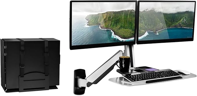 Mount-It! Dual Monitor Wall Mount Workstation with Keyboard Tray & CPU Holder, Sit-Stand Gas Spring Computer Station, Fits Two 27” Displays, 17.6 lbs Each, VESA 75x75 100x100