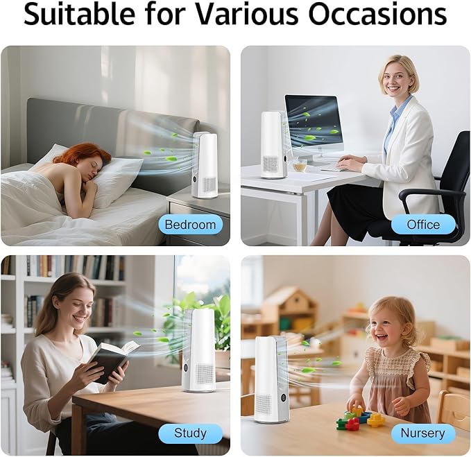 13 Inch Desk Fan, Portable Bladeless Fan, Small Quiet Table Fan with 60°Oscillating, 9 Speeds & 9H Timer, LED Display, Button Control, Easy to Clean, Personal Desktop Fan for Bedroom, Office，Home