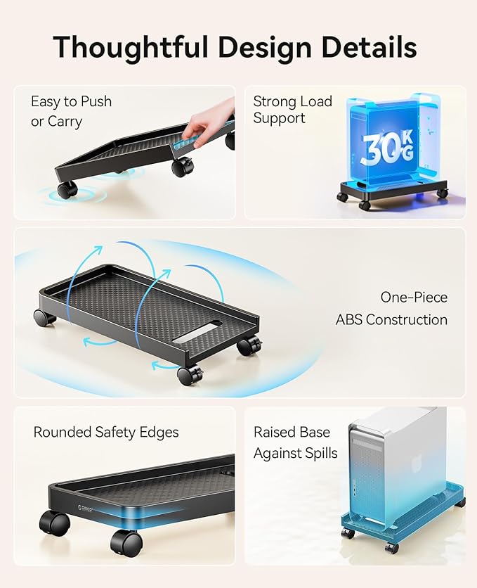 ORICO Mobile CPU Stand with Locking & Swivel Wheels, Universal Under Desk Computer Tower Stand for PC, Multi-Functional CPU Holder for Office & Home (17.9x8.74x0.86 Inches)