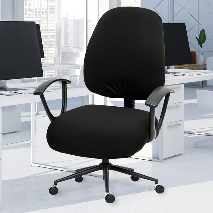 Water-resistant Stretchable Computer Chair Covers - Washable Rotating Backrest and Seat Protectors for Pets - Black