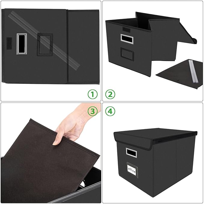 Portable Leather File Organizer Boxes with Lids, Office Document Boxes Organizer, Filing Boxes, Decorative Small File Boxes for Hanging Files with Plastic Slide for Office/Decor/Home