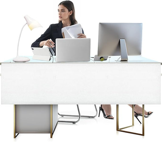 60" Under Desk Privacy Panel White Self-Adhesive Modesty Panel with Wire Pocket for Cable Management Organizer Heavy Duty Desk Skirt - Office Home or Standing Workstation Concealer Shield