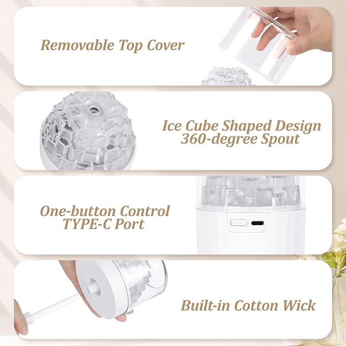 Mini Humidifier for Bedroom Office Car Travel 300ml Portable Humidifiers with Colored Light Auto-Off USB 2 Cool Mist Modes