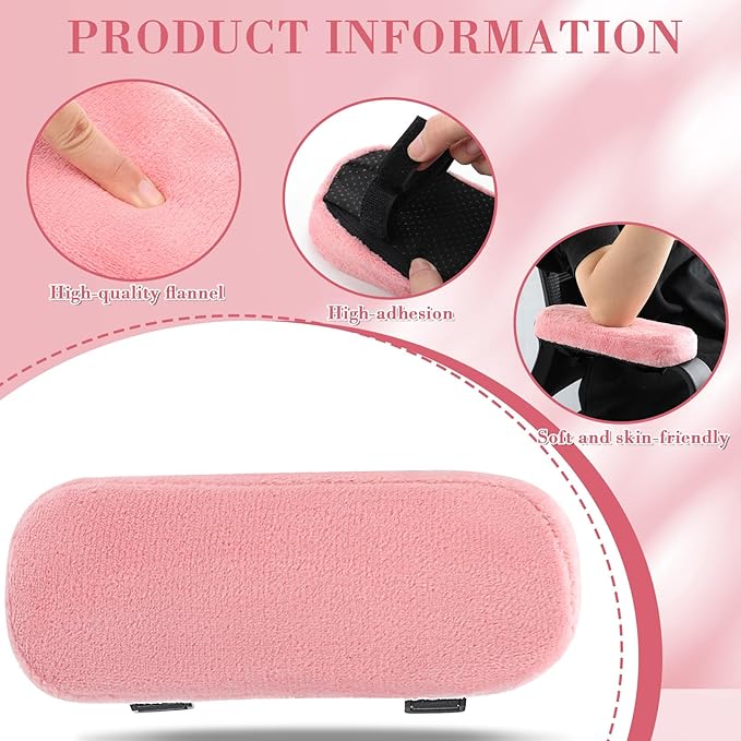 Threlaco 2 Pcs Office Chair Armrest Pads Soft Foam Office Chair Arm Covers Fluffy Flannel Gaming Armchair Armrest Cushion for Elbows and Forearms Support Pressure Relief (Pink)