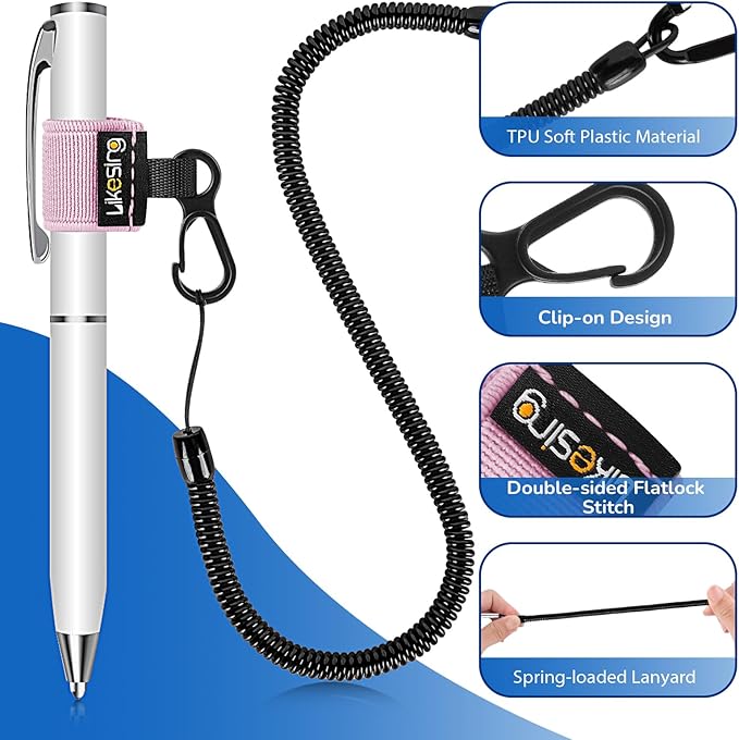 Likesing Pen Holder for Lanyard, 4 Set Elastic Retractable Pencil Holder with Spring Lanyard for Clipboard, Pen Leash for Nurses, Teachers, Waitres, Carpenters, Construction Workers(Light-colored)