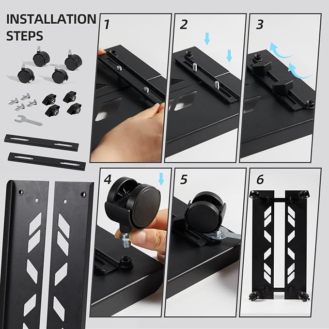 Adjustable Computer Tower Stand, Ventilated Mobile CPU Stand Fits Most PC Tower, Steel Desktop CPU Holder with Rolling Caster Wheels, PC Floor Cart Riser for Gaming Office Desk Accessories