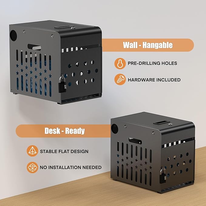 8 Tablet Charging Station Lock Box - Fits 14" Screen, Steel Case & Lockable Door,2 Keys Included - for Chromebook,ipads,Laptop and Tablets - Ideal for Offices, Classrooms and Hospitals(Black)