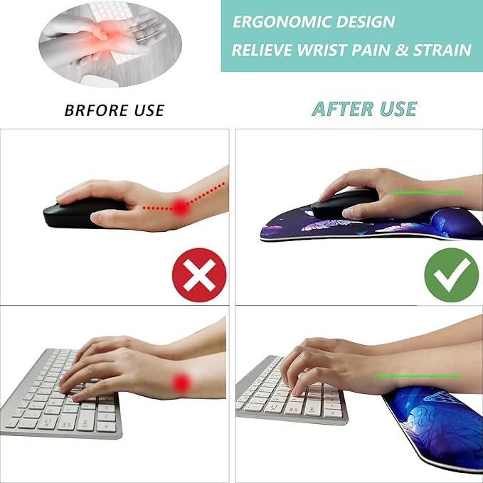 Keyboard Wrist Rest Pad Mouse Pad with Wrist Support Set of 3, Gaming Mousepad with Non-Slip Rubber Base, Ergonomic Memory Foam Mouse Cushion Support for Home Office Laptop Computer, Butterfly