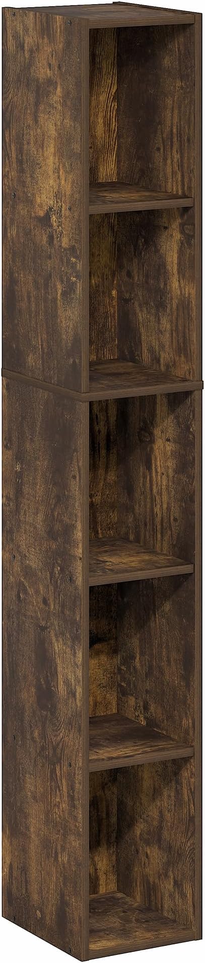 Furinno Fulda Book Shelf, 5-Tier Tall Narrow Bookshelf, Standing Bookcase with 8-in Width Storage Shelf, 9.3 x 7.9 x 51.9, for Organization Storage, for Living Room, Bedroom, Home Office, Amber Pine