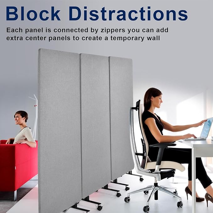 72" X 66" Acoustic Room Divider, 3 Panel Folding Privacy Partition with Wheels, FreestandingTackable Offices Screen, Portable Sound Proof Partition Wall for School, Clinic, Or Home Working Space