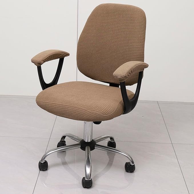 Melaluxe Office Chair Cover with Armrest Covers， Universal Stretch Desk Chair Cover, Computer Chair Slipcovers - Light Coffee