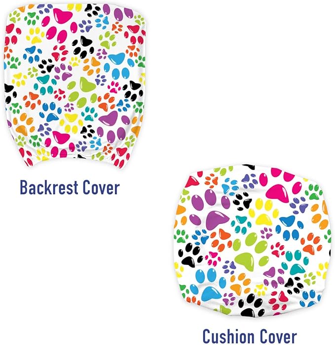 Ambesonne Dog Office Chair Slipcover, Colorful Little Paws Steps Art Cartoon Unusual Traces Design, Protective Stretch Decorative Fabric Cover, Standard Size, Purple Blue