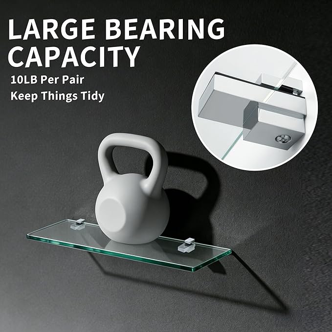 2 Pack Glass Shelf Bracket Adjustable, Wall Mounted Zinc Alloy Glass Clamp Holder for 5-15mm Glass Wood Shelves, Wall Mount Clamps Clip Support Hardware Replacement Parts Shower Brackets (Specularity)