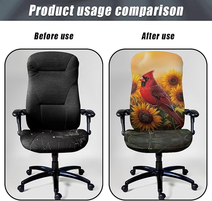 Talayituse Cardinal Sunflower Print Office Chair Covers, Stretch Computer Chair Cover, Universal Boss Chair Covers Modern Simplism Style High Back Chair Slipcover, Large