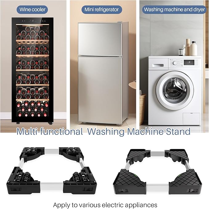 Appliance Rollers Heavy Duty, Adjustable Mini Fridge Stand Washer and Dryer Stand with 16 Locking Wheels, Appliance Furniture Dolly Universal Stand Base for Washer, Dryer