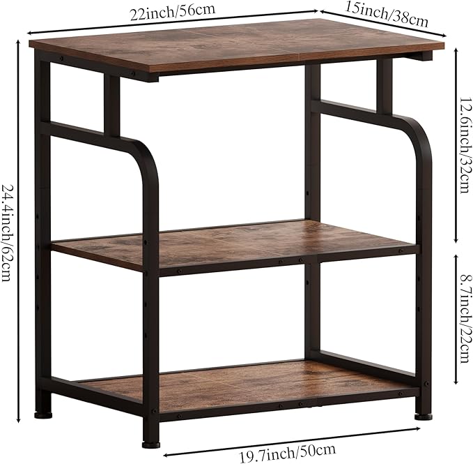 Unionly Large Printer Stand with Adjustable Shelf, 3-Tier Rolling Printer Cart with Wheels, Heavy-Duty Wood Printer Table for Home Office, Heat Press and Laser (Rustic Brown)