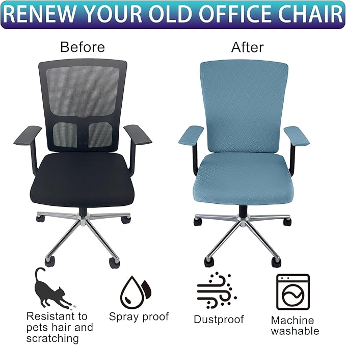 4 Pcs Office Chair Cover Set with 4 Extra Elastic Straps Universal Protective Office Chair Covers Stretchable Desk Chair Cover Office Armrest Cushion Backrest for Rotating Chair (Blue)