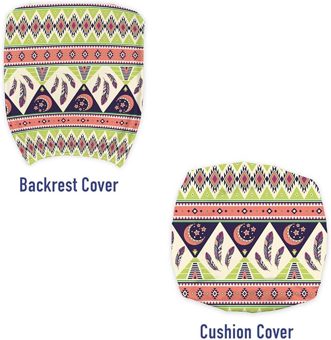 Ambesonne Aztec Office Chair Slipcover, Bohemian Composition of Crescent Stars and Feathers, Protective Stretch Decorative Fabric Cover, Standard Size, Green Coral