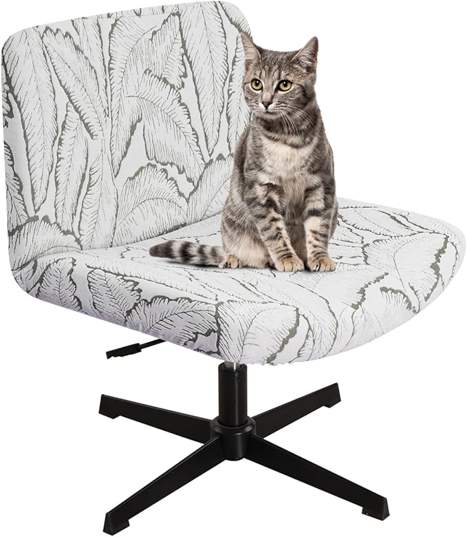 Fuloon Criss Cross Chair Cover, Stretchable, Solid Jacquard, Armless Chair Slipcovers for Office/Desk/Mid Back Wide Seat/Computer/Task/Vanity Chair (Reed -Shaped Jacquard, Green)