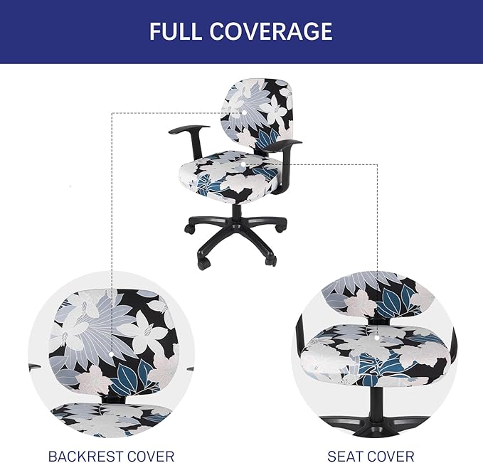 WOMACO Office Computer Chair Cover, Stretch Universal Rotating Rolling Desk Chair Slipcover, Stretchable Office Chair Seat Protector (Leaves and Flowers)