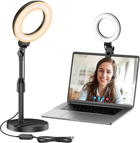 InnoGear Desk Ring Light with Stand, 60 LED 10W Overhead Portable Selfie Light Video Conference Lighting with Clip Camera Light for Monitor Laptop Computer Zoom Call Live Streaming Video Recording