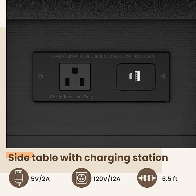 GRUSIGN End Table with Charging Station, Flip Top Side Table with USB Ports and Outlets, 3-Tier Small Side Table with Storage for Small Space, End Tables for Living Room/Bedroom, Black