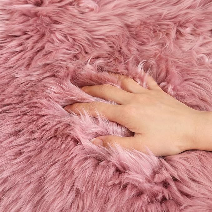 LLB Sheepskin Chair Covers Office Chair Cushion Dining Room Chair Pads Desk Chair Seat Cushion for Computer Fur Area Rugs for Living Room 18x18 Inch (Pack of 1), Light Pink