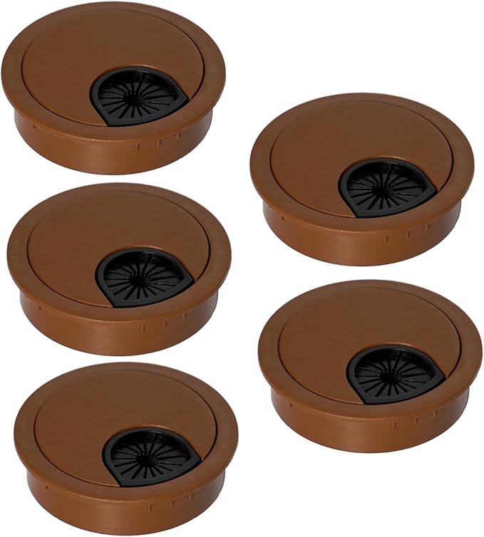 Signite 5 Pcs Plastic Desk Cable Grommet 2-1/2" – Durable Desk Hole Cover for Wire Management, Desks Cord Grommet for Workstations, Tables, Countertops 60mm Hole Cover for Home & Office Use - (Brown)