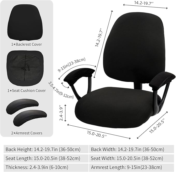 Stretchable Separate Office Chair Seat Covers with Armrest Covers - Universal Stretch Computer Chair Slipcover - Washable Rotating Backrest Coverings & Cushion Protectors for Dogs, Cats, Pets, White