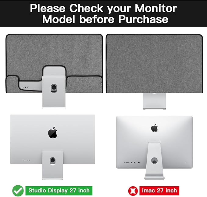 Monitor Cover Compatible with Apple Studio Display 27 Inch - Monitor Dust Cover Case Screen Protective Sleeve for Studio Display XDR 2026, Gray