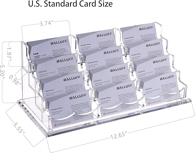 HeZone Business Card Holder Display for Desk, 12 Slot 4 Tier Multiple-Clear Acrylic Business Card Stand Set, Holds Approximately 600 Cards(12 Cell H)
