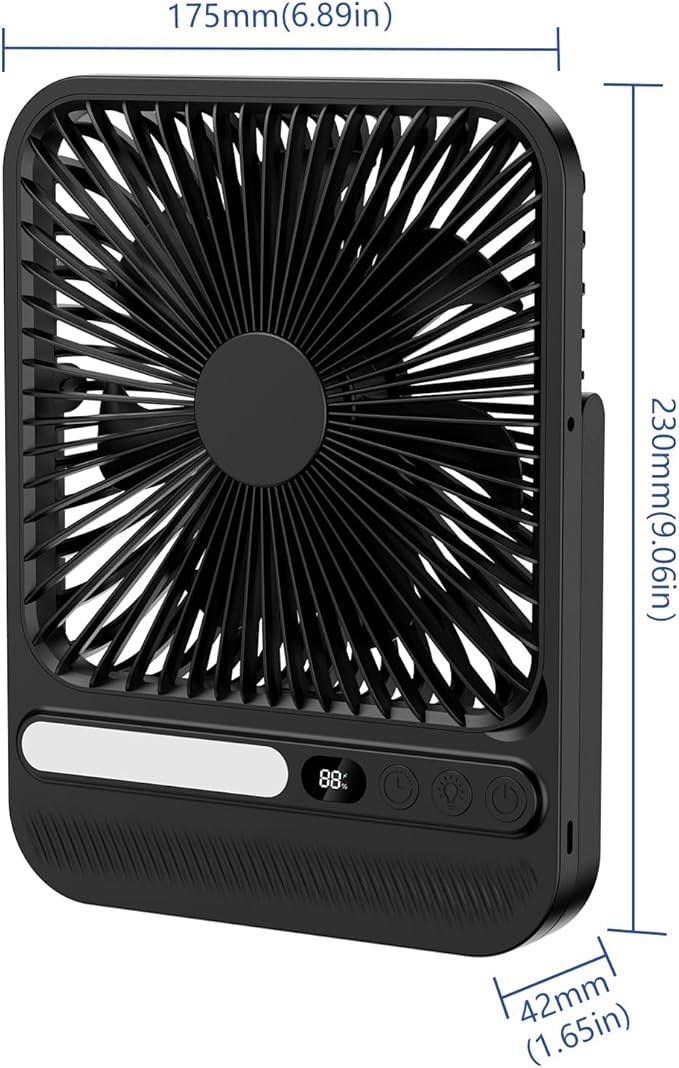 7-Inch Portable Travel Fan, Cruise Ship Approved, 28H 8000mAh Ultra-Thin Quiet Rechargeable Battery Operated Desk Fan with Timer & LED Display for Bedroom, Office, Camping