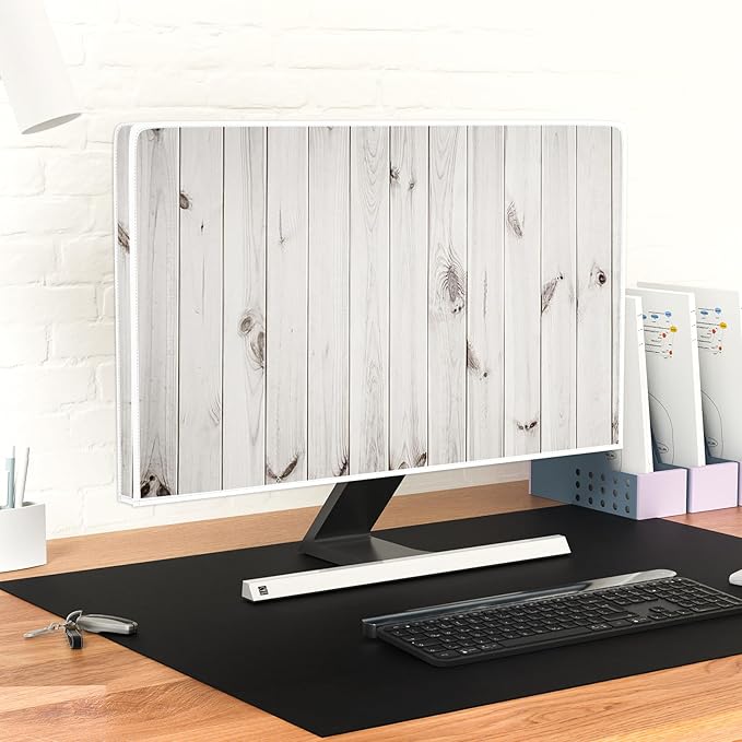 Rustic White Brown Wood Board Television Cover 80 Inch Waterproof TV Display Protectors Weatherproof Dust-Proof Anti-Scratch Protective Cover for Desktop and Home Hanging TV
