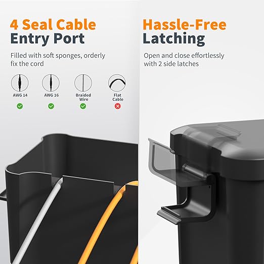 Diivoo Medium Weatherproof Extension Cord Cover, Outdoor Plug Protector Waterproof, Outdoor Extension Cord Box for Power Strip, Holiday Lights, Patio Heaters, Black