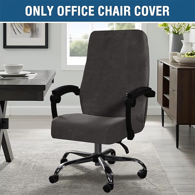 H.VERSAILTEX Velvet Home Office Chair Covers Stretchable Computer Desk Chair Covers Mid - High Back Universal Executive Boss Gaming Chair Covers Removable Machine Washable, Grey