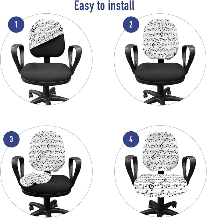 Ambesonne Music Office Chair Slipcover, Abstract Style Professional Pattern Notes and Clef Sheet Play Writing Print, Protective Stretch Decorative Fabric Cover, Standard Size, Black and White