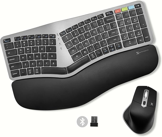 X9 Ergonomic Keyboard and Mouse Wireless Combo - Ergo Split Keyboard with Wrist Rest and Mouse, 2.4G and Bluetooth, Full-Size Wireless Carpal Tunnel Ergonomic Keyboard and Mouse for Laptop and PC
