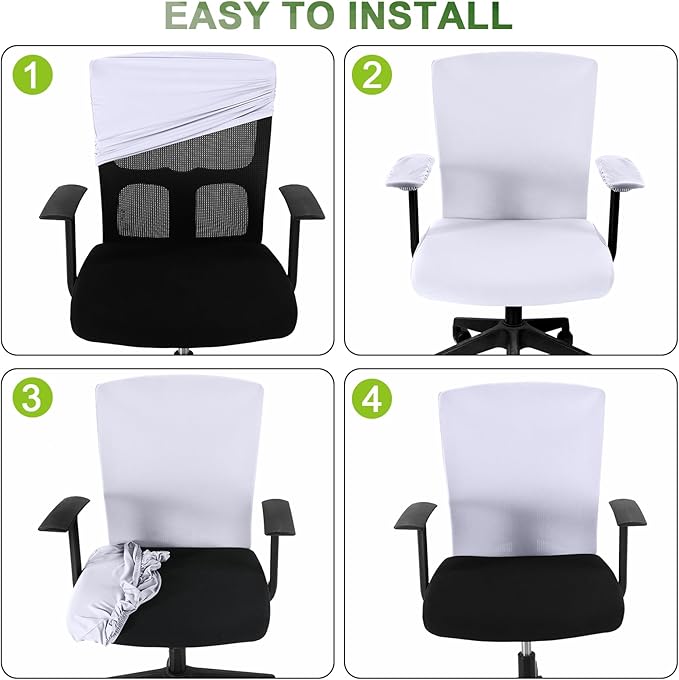 Tallew 4 Pcs Office Chair Covers Set Computer Universal Protective Stretchable Chair Seat Covers Desk Armrest Cover Pads Office Cushion Backrest for Rotating(Regular,White)