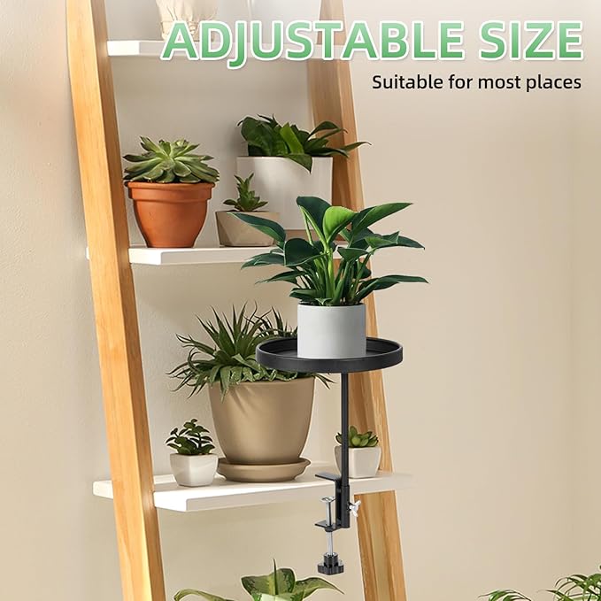 2Pack Window Plant Shelves Stand Holder 7.9inch Adjustable Windowsill Clamp Tray Round Metal Windowsill Extension Tray Window Planter Floating Shelf for Plants for Indoor Plants Home Decor, Black
