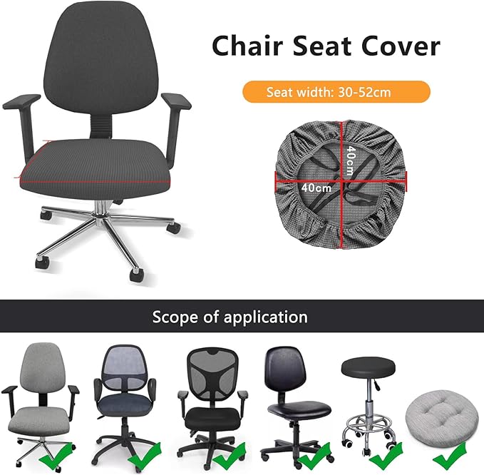 Newfashion Office Chair Seat Cover Universal Fit Stretch Washable Slipcover Protector for Desk Swivel Computer Chair (Grey)