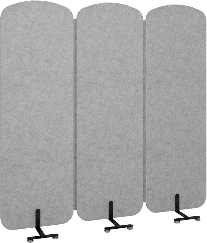 Natwind 3-Panel Office Room Divider, 73.2 x 71 inches Portable Office Partition, Freestanding Folding Privacy Wall for Cubicle & Temporary Indoor Space Separation (Grey)