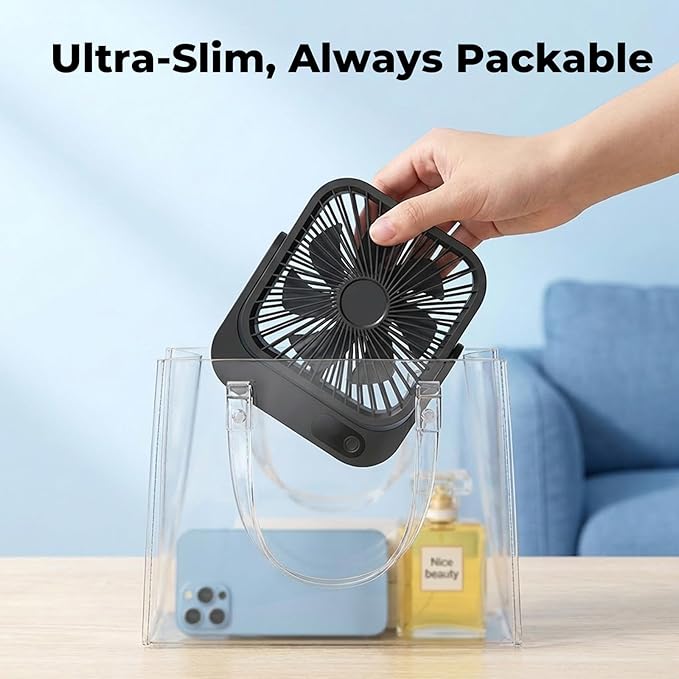 Portable Desk Fan with Magnetic Stand, 5 Speeds Turbo Power USB Rechargeable Personal Fan, Cruise Ship Approved Strong Airflow for Bedroom Office Travel Carnival Cruise Essentials 2026, Black