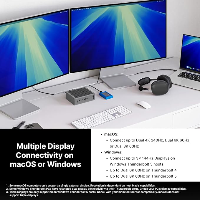 CalDigit TS5 Thunderbolt 5 Dock - 15 Port, 140W Charging, 80Gb/s TBT 5 x 4, USB-C 10Gb x 3, USB-A x2, 2.5Gb Ethernet, Dual 8K@60Hz Displays, SD & microSD UHS-II, 1m Braided Cable, Space Gray 240W PSU