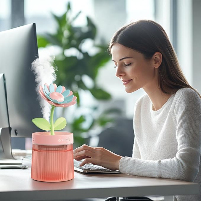 Cute Mini Humidifier 320mL Cool Mist Humidifie mute with 2 Mist Modes,for Home/Nursery/Office,Portable Mini Air Moisturizer,rechargeable mini humidifier(Sunflower Purple)
